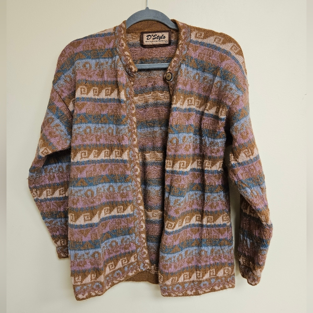 Alpaca Design Button Cardigan Grandpa Sweater Large